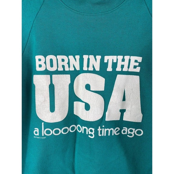 Vintage Born in the USA Sweatshirt Medium Crewneck Fruit of the Loom 80s 90s - Picture 3 of 9